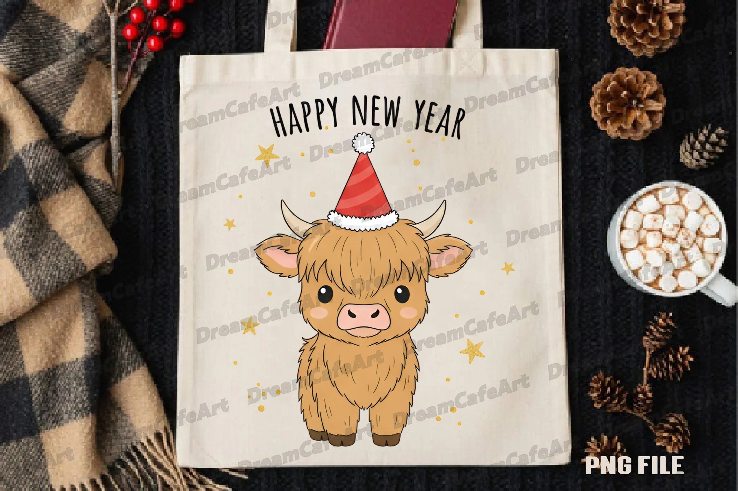 Happy New Year Highland Cow Clipart Bundle - CraftNest - Digital Crafting and Art