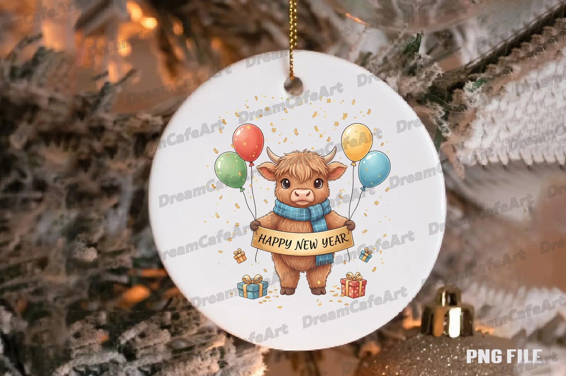 Happy New Year Highland Cow Clipart Bundle - CraftNest - Digital Crafting and Art