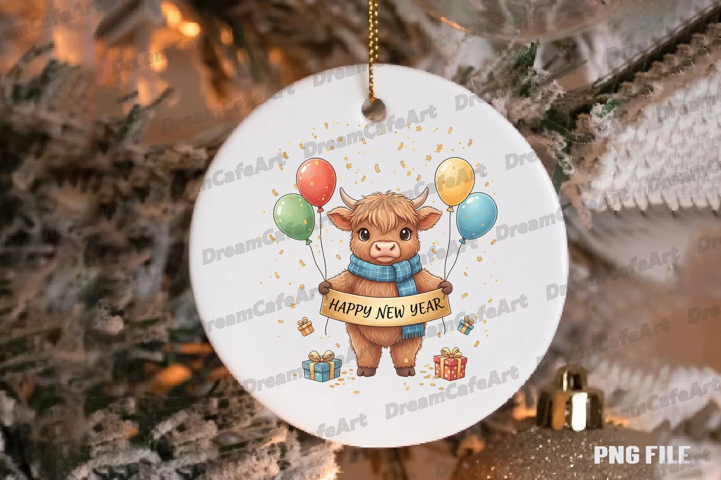 Happy New Year Highland Cow Clipart Bundle - CraftNest - Digital Crafting and Art