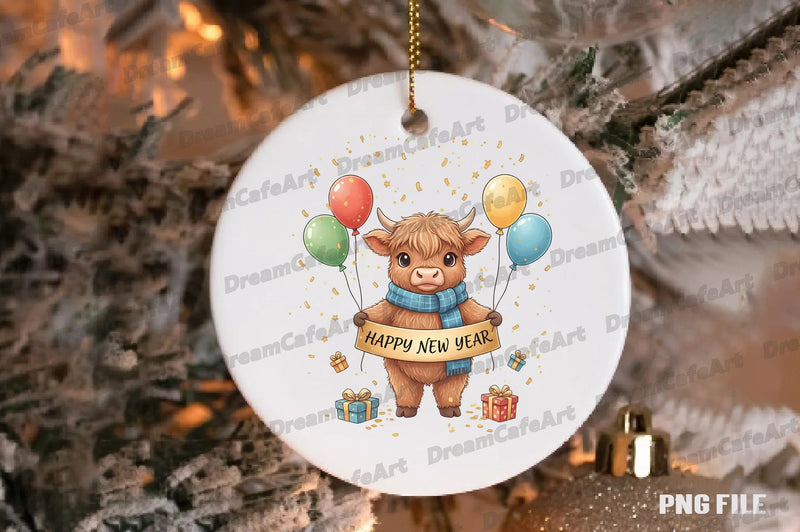 Happy New Year Highland Cow Clipart Bundle - CraftNest - Digital Crafting and Art