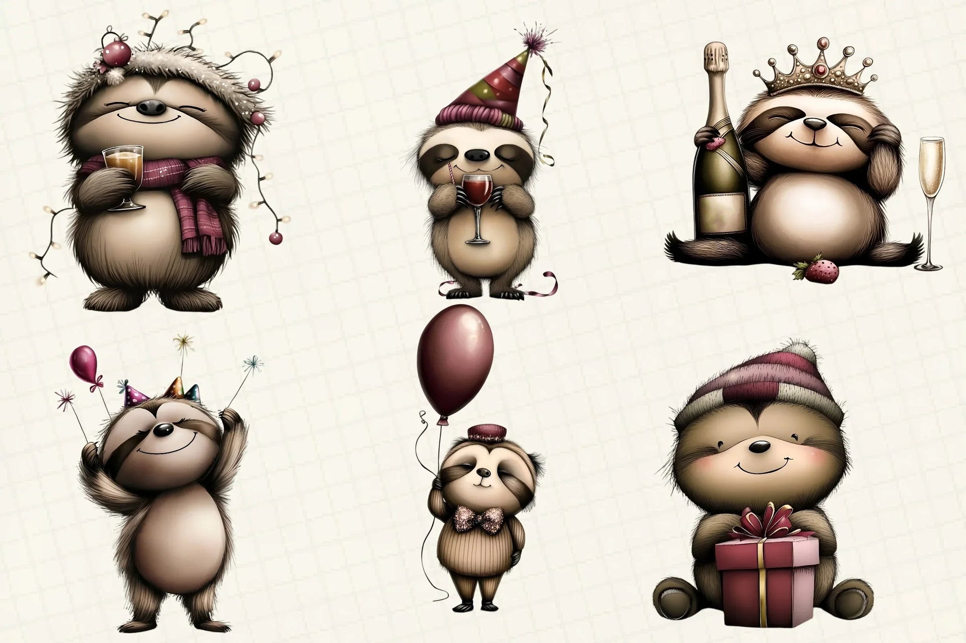 Happy New Year Sloth Clipart Bundle - CraftNest - Digital Crafting and Art