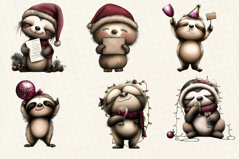 Happy New Year Sloth Clipart Bundle - CraftNest - Digital Crafting and Art