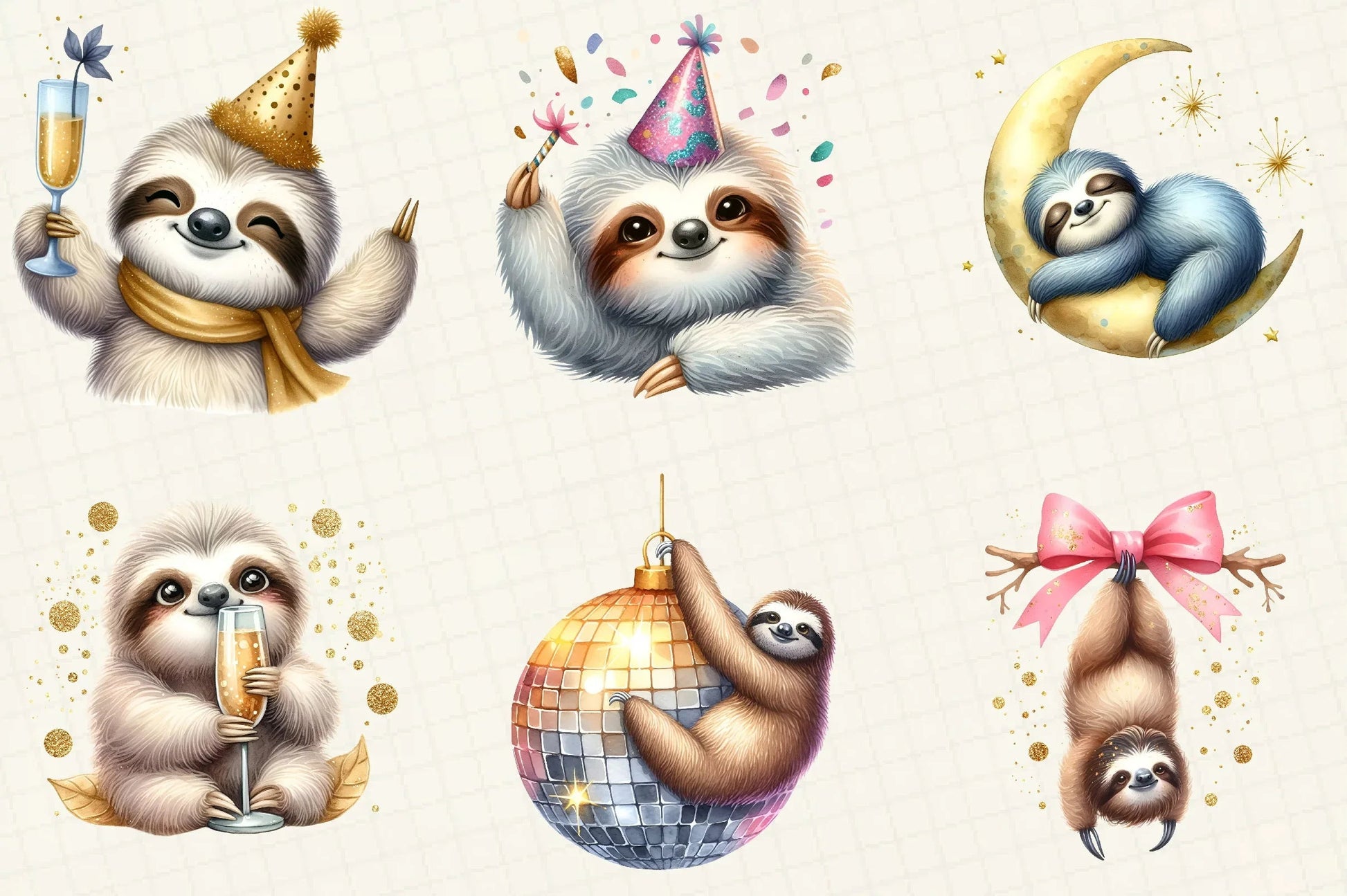 Happy New Year Sloth Clipart Bundle - CraftNest - Digital Crafting and Art