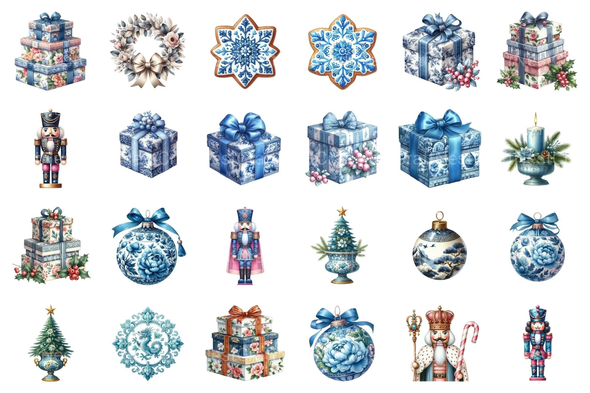 Chinoiserie Christmas Toile Grandmillennial Clipart Bundle - CraftNest - Digital Crafting and Art
