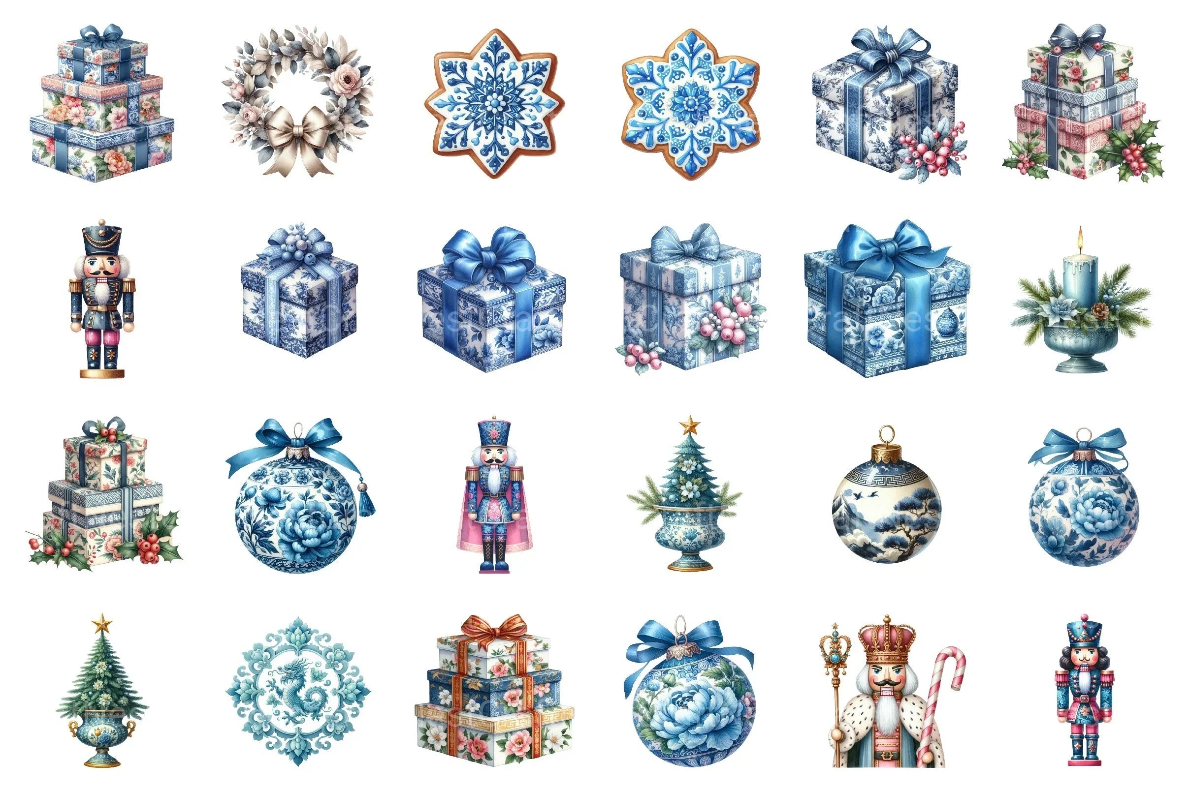 Chinoiserie Christmas Toile Grandmillennial Clipart Bundle - CraftNest - Digital Crafting and Art