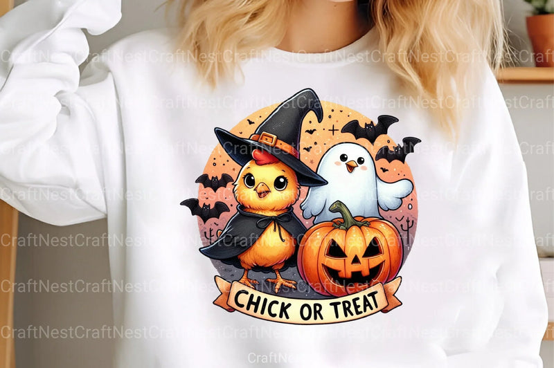 Chick or Treat: Retro Halloween Pumpkin & Funny Chicken Clipart Bundle - CraftNest - Digital Crafting and Art