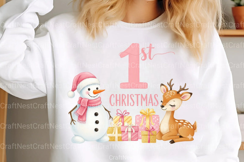 Pink Snowman Baby's First Christmas Clipart Bundle - CraftNest - Digital Crafting and Art