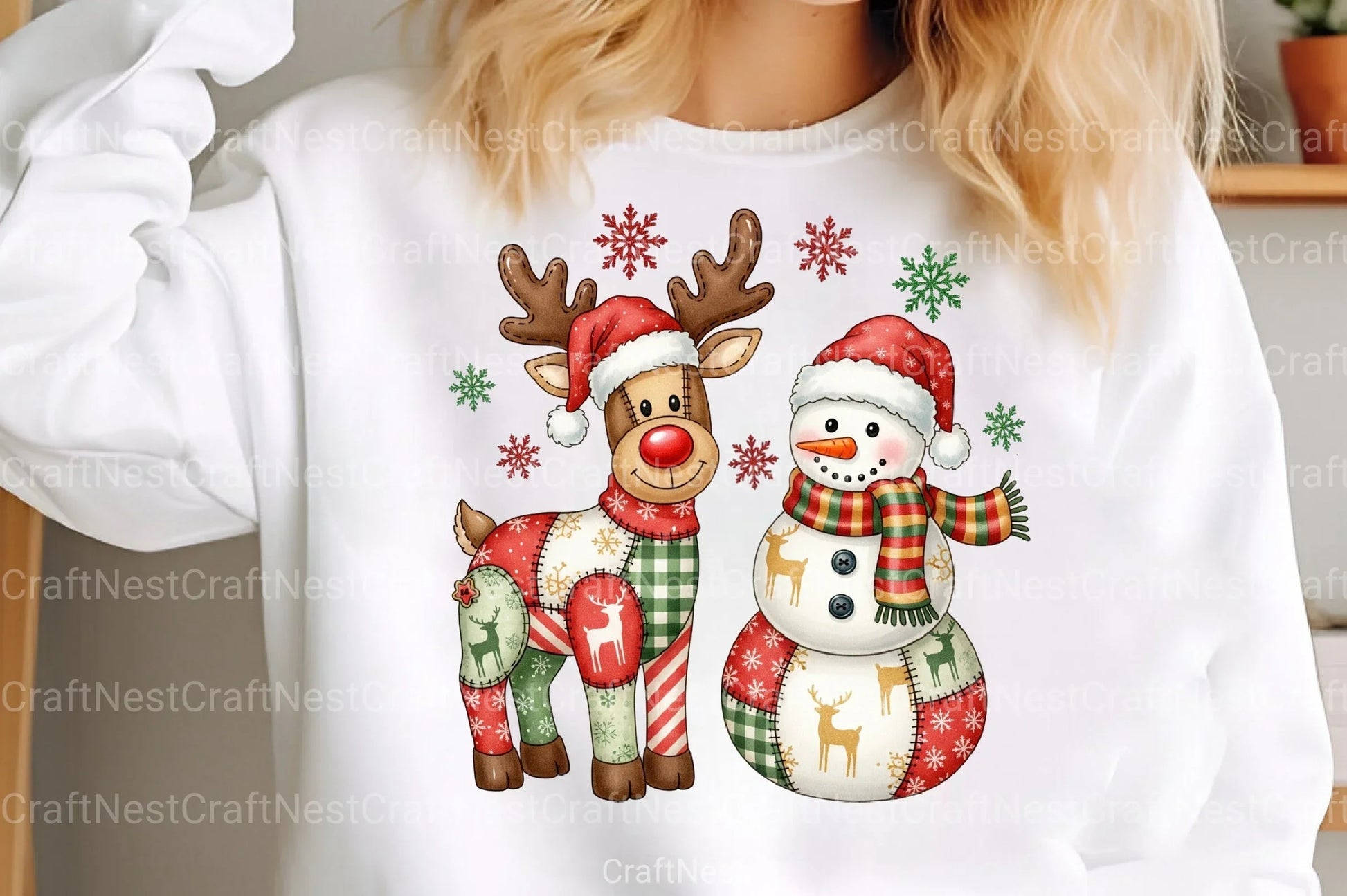 Patchwork Christmas Snowman & Reindeer Clipart Bundle - CraftNest - Digital Crafting and Art