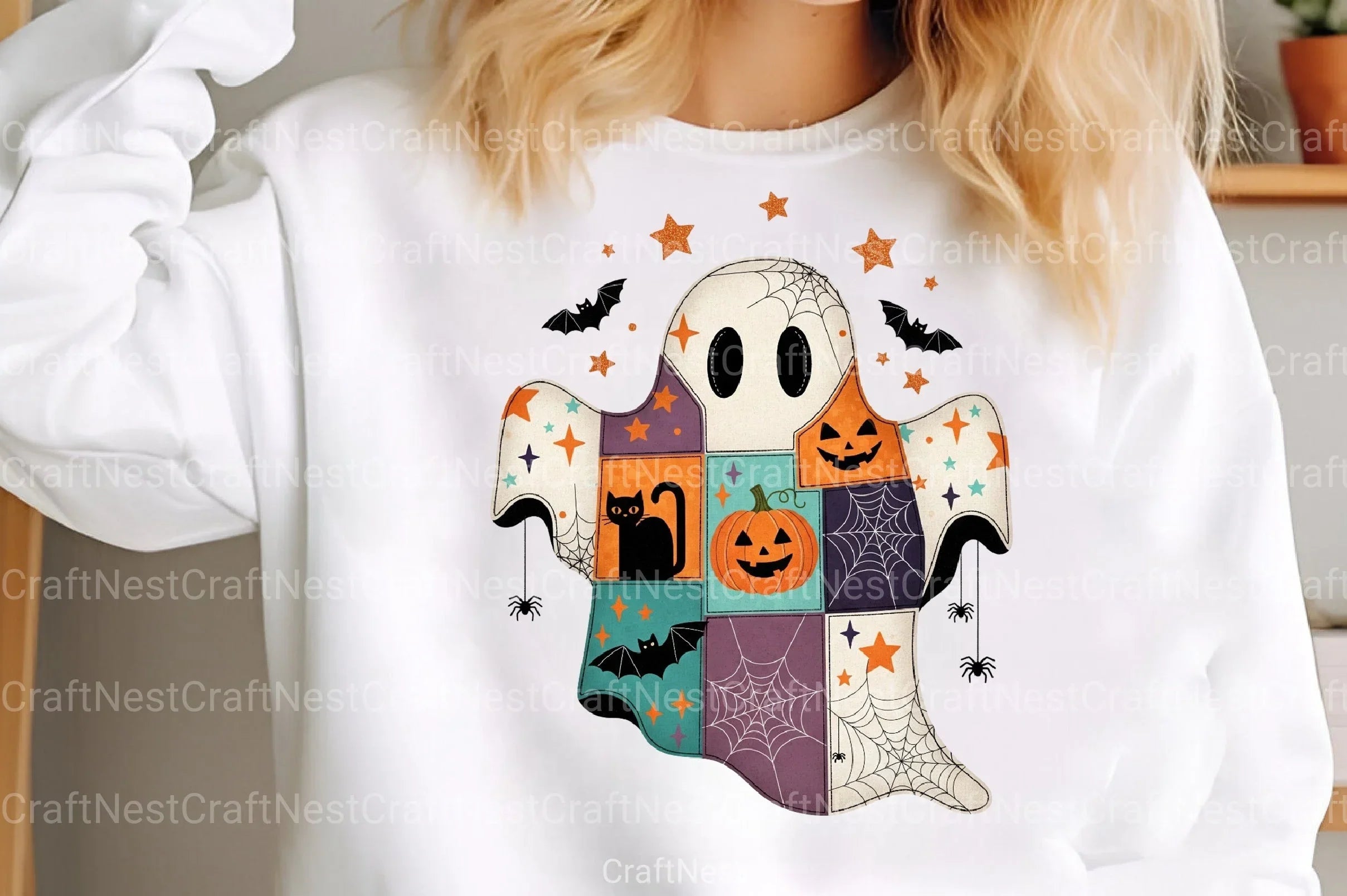 Patchwork Ghost Halloween Clipart Bundle - CraftNest - Digital Crafting and Art