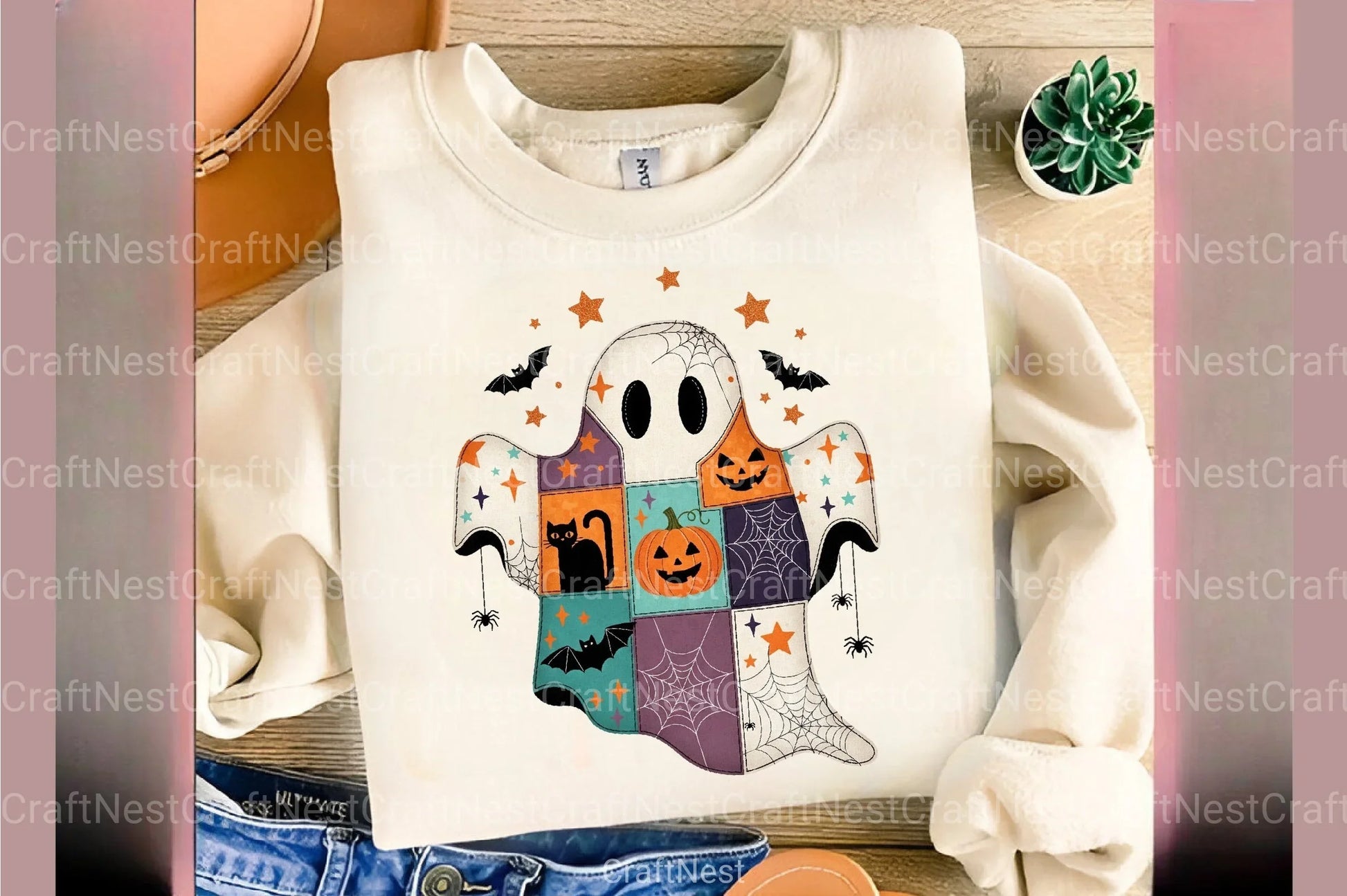 Patchwork Ghost Halloween Clipart Bundle - CraftNest - Digital Crafting and Art