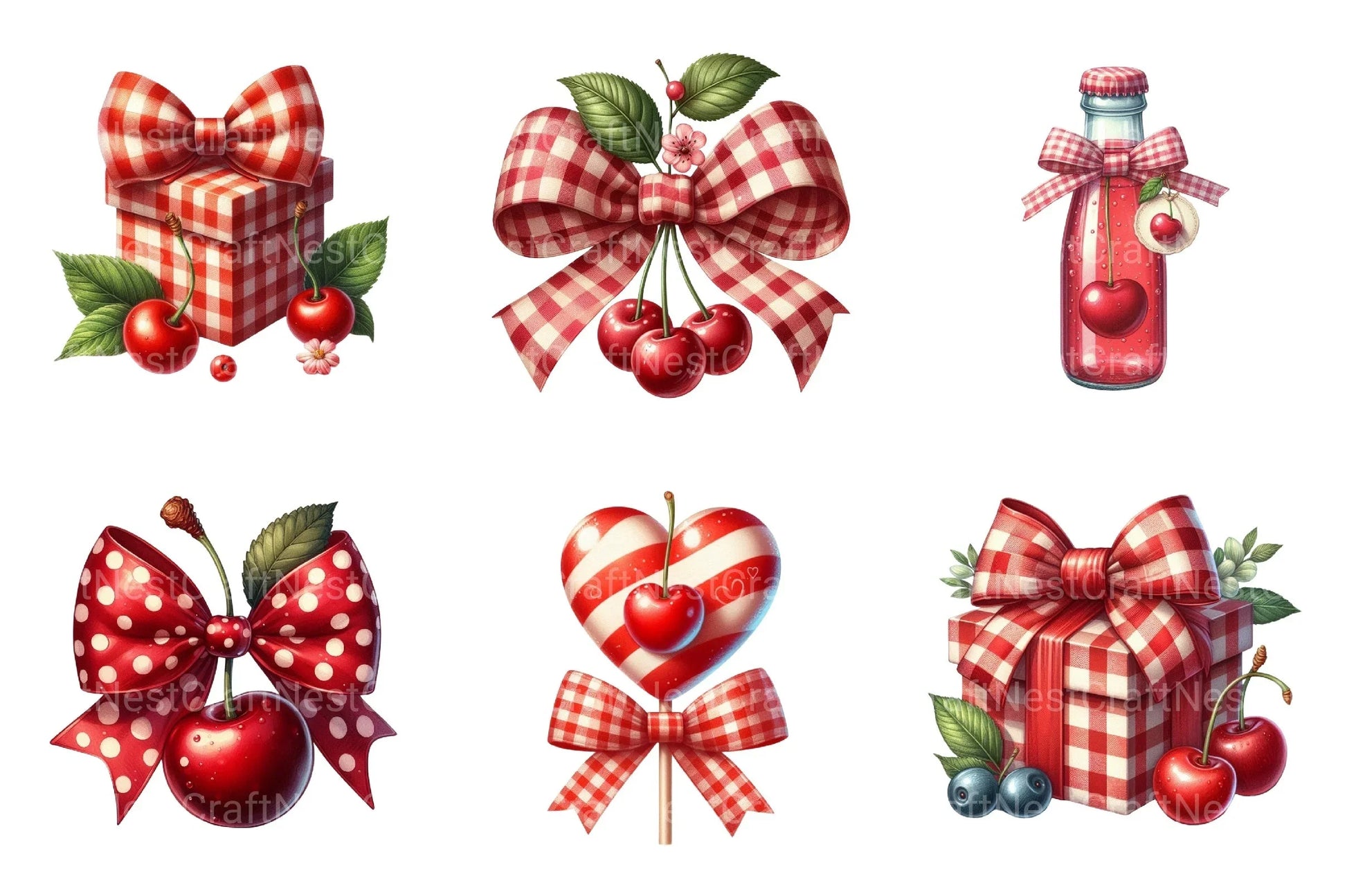 Red Bow Cherry Clipart Bundle - CraftNest - Digital Crafting and Art