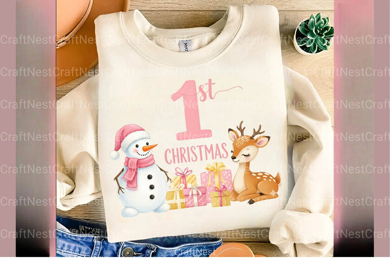 Pink Snowman Baby's First Christmas Clipart Bundle - CraftNest - Digital Crafting and Art