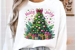 Colorful Glitter Holly Jolly Christmas Tree Pink Clipart Bundle - CraftNest - Digital Crafting and Art