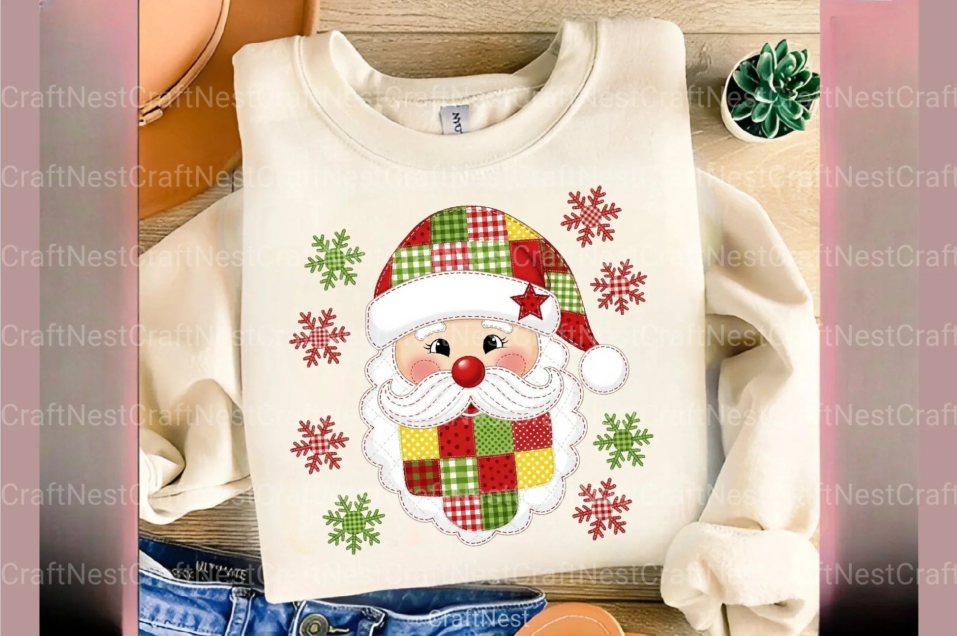 Patchwork Christmas Santa Claus Clipart Bundle - CraftNest - Digital Crafting and Art