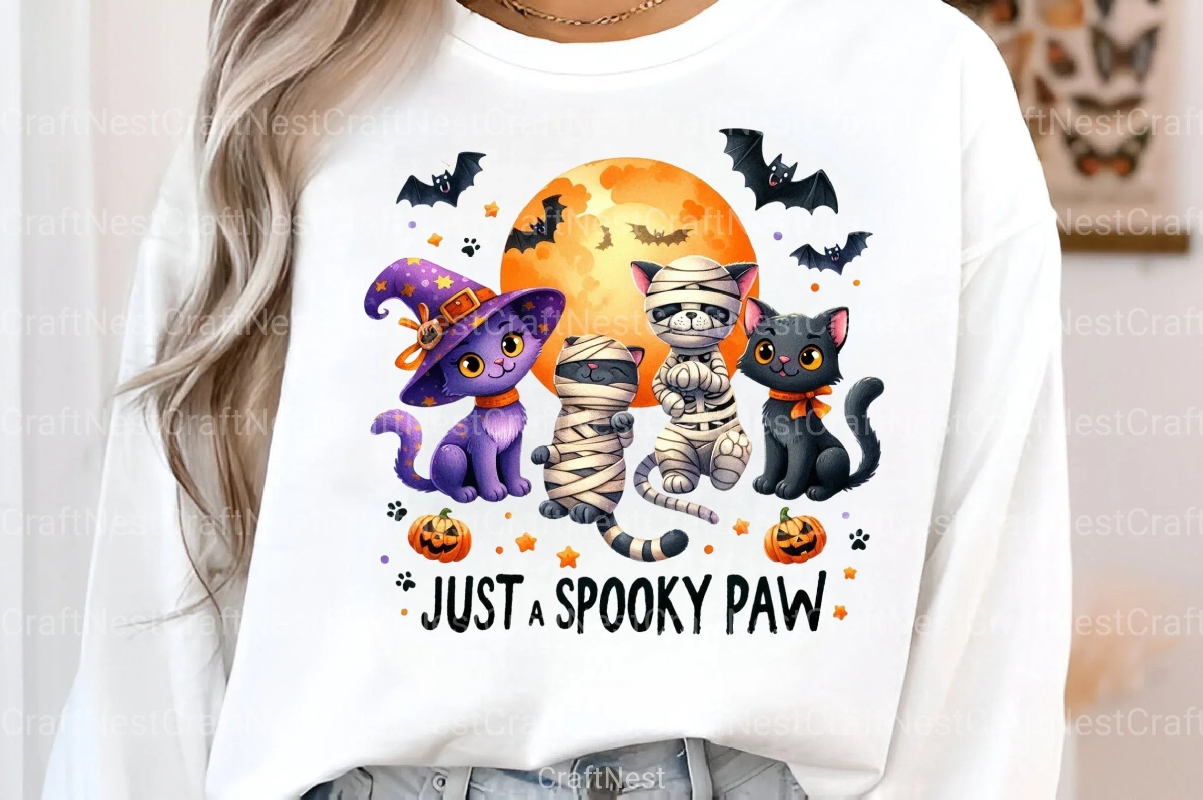 Spooky Halloween Cat Retro Shirt Design Clipart Bundle - CraftNest - Digital Crafting and Art