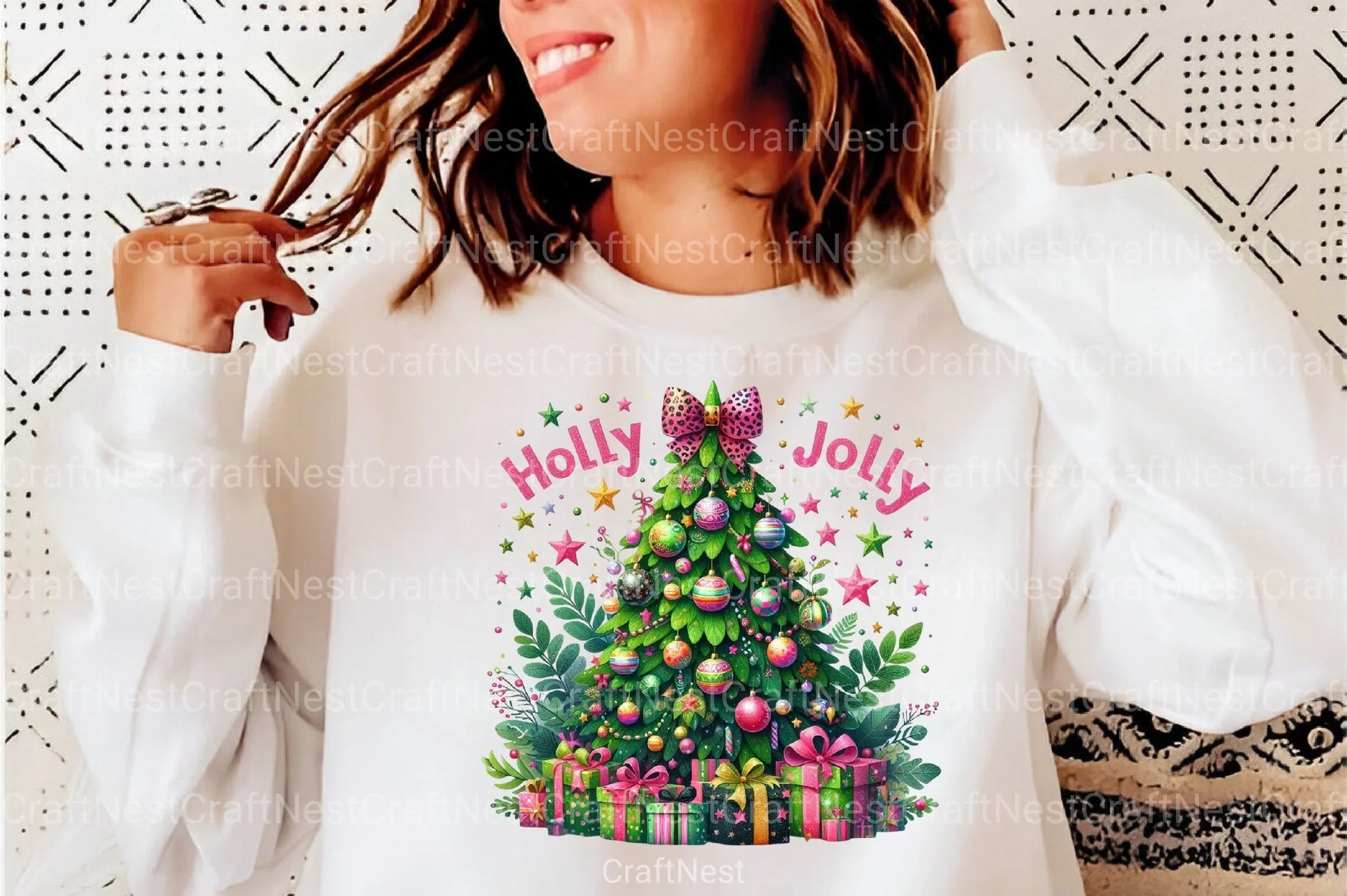 Colorful Glitter Holly Jolly Christmas Tree Pink Clipart Bundle - CraftNest - Digital Crafting and Art