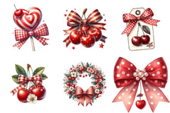 Red Bow Cherry Clipart Bundle - CraftNest - Digital Crafting and Art