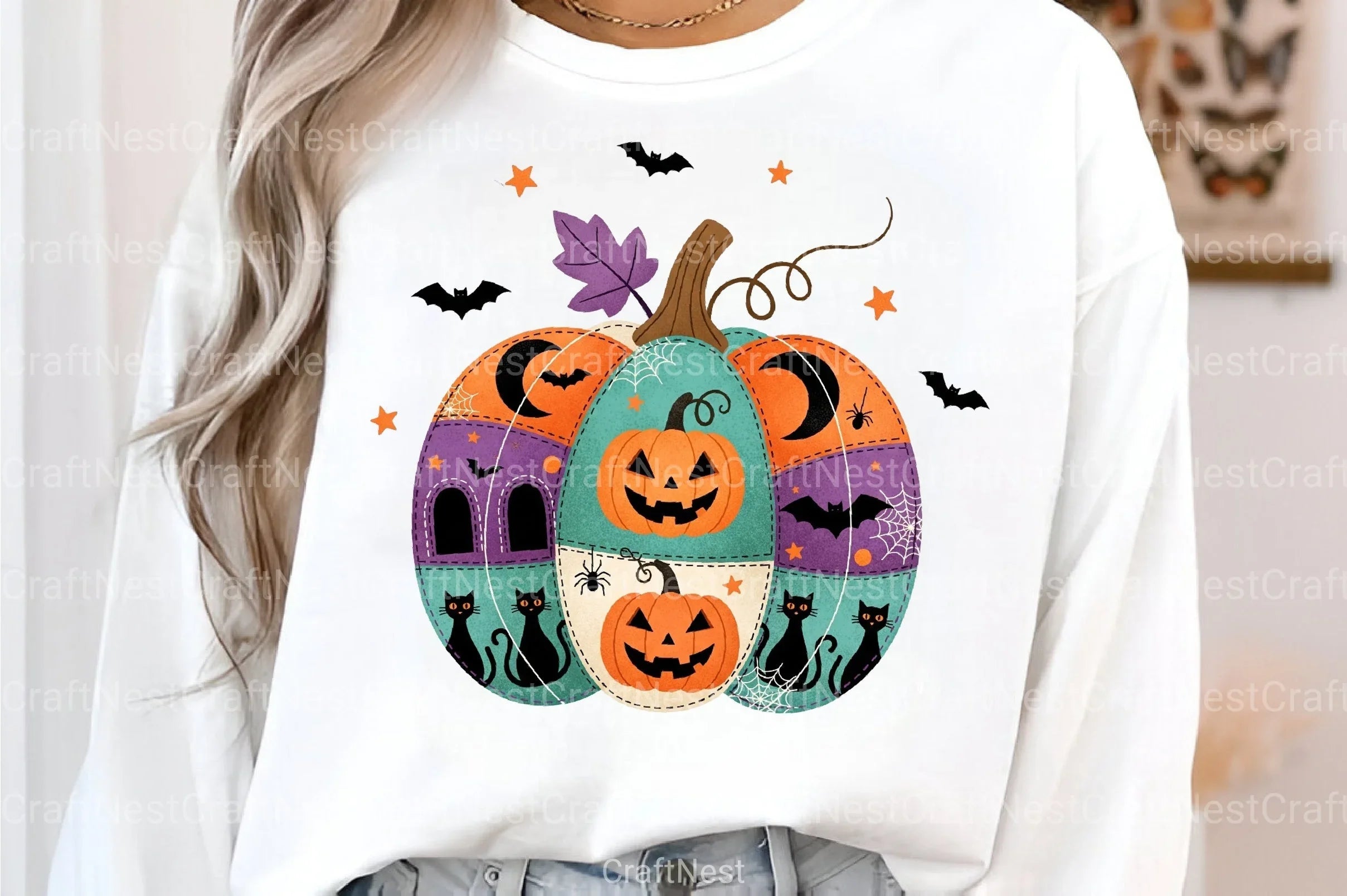 Patchwork Ghost Halloween Clipart Bundle 24 - CraftNest - Digital Crafting and Art