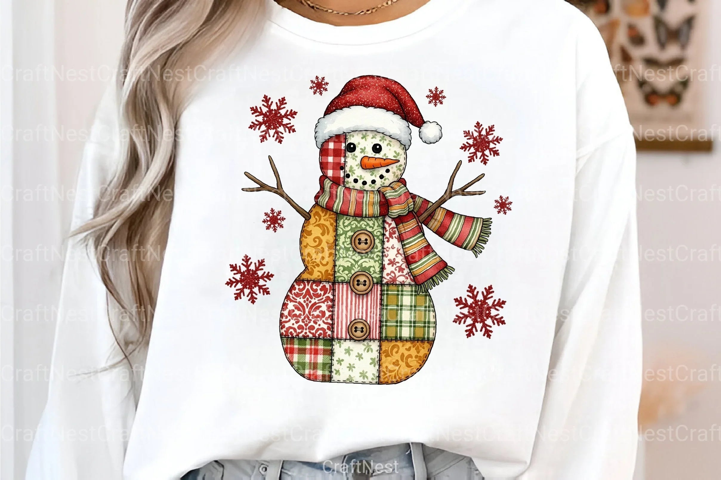 Patchwork Christmas Snowman Clipart Bundle - CraftNest - Digital Crafting and Art