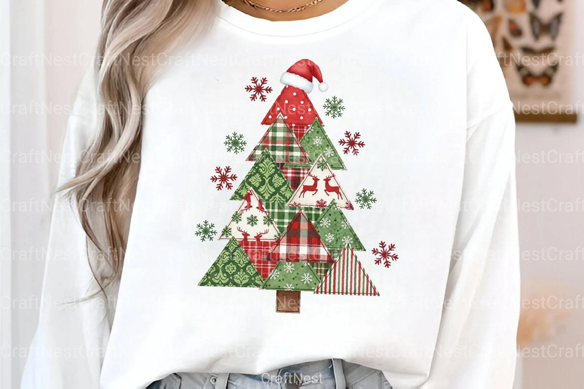 Patchwork Christmas Tree Preppy Clipart Bundle - CraftNest - Digital Crafting and Art