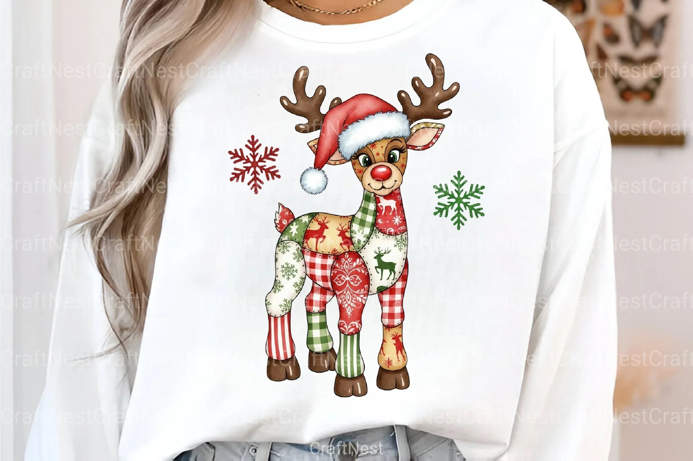 Preppy Patchwork Christmas Reindeer Clipart Bundle 19 - CraftNest - Digital Crafting and Art