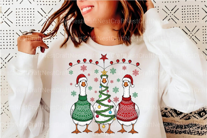 Funny Christmas Goose Santa Design - Silly Goose Tree Clipart Bundle - CraftNest - Digital Crafting and Art