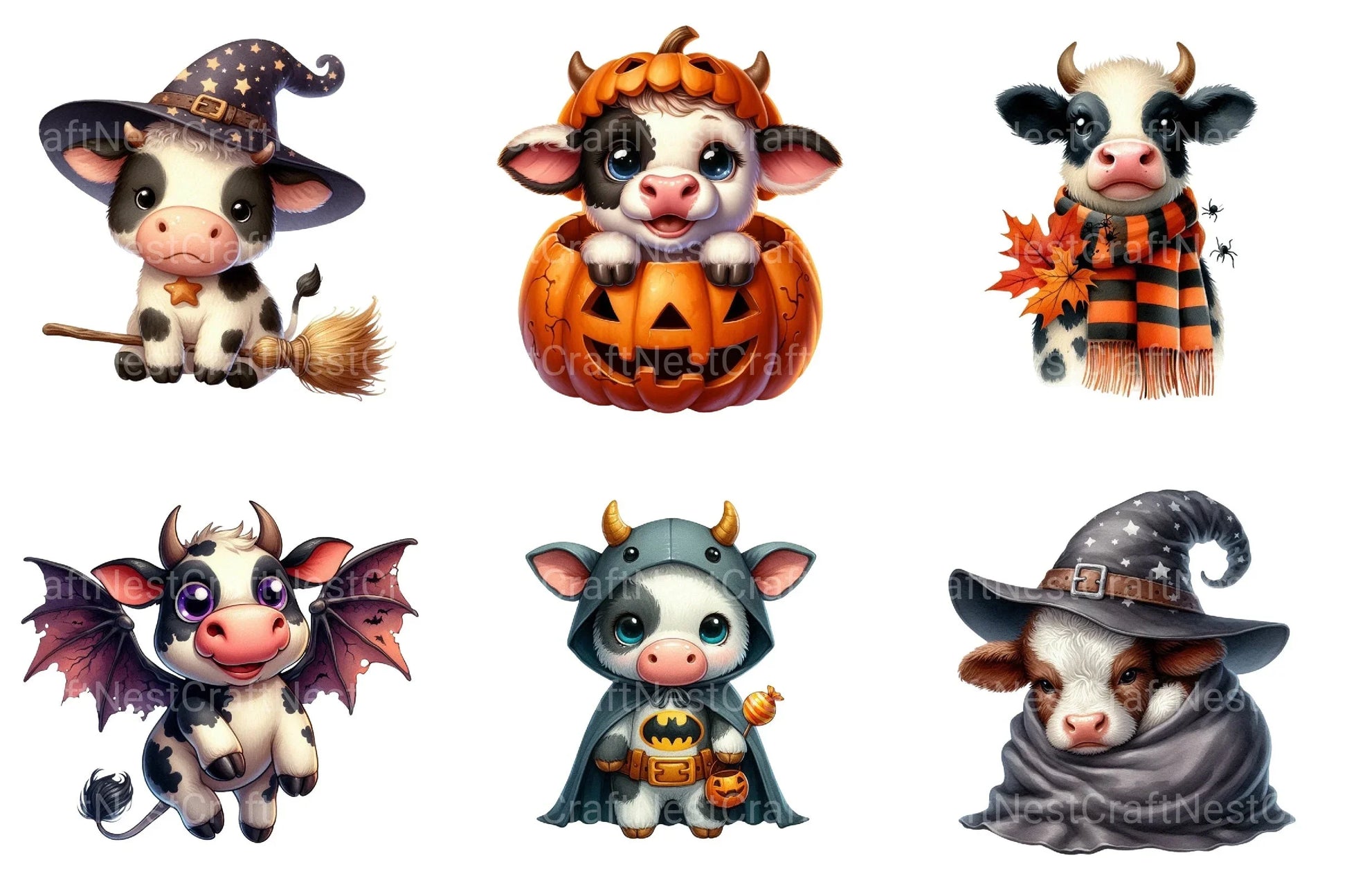 Adorable Cow Halloween Clipart Bundle - CraftNest - Digital Crafting and Art