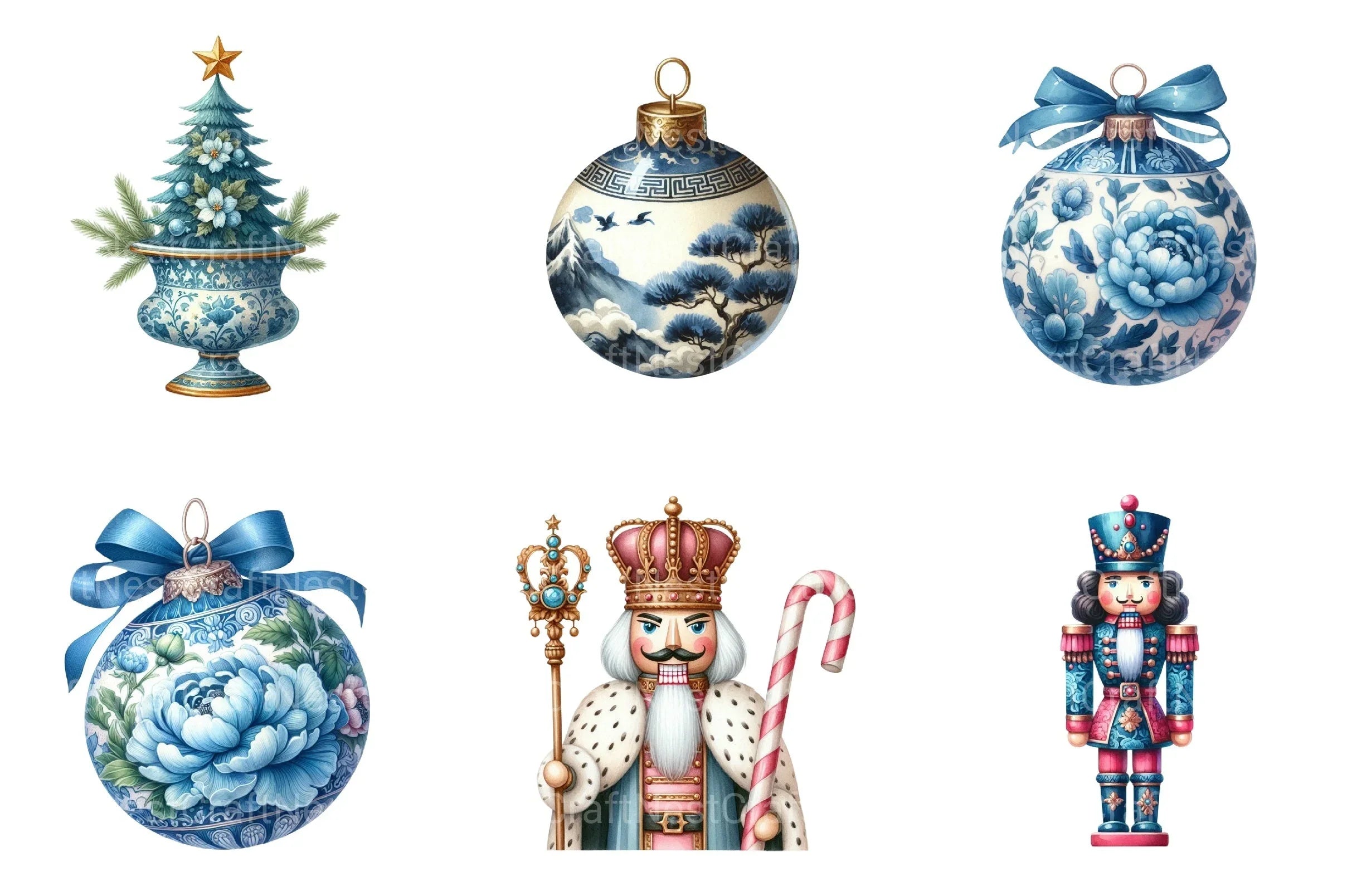 Chinoiserie Christmas Toile Grandmillennial Clipart Bundle - CraftNest - Digital Crafting and Art