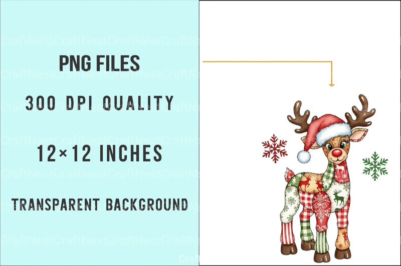 Preppy Patchwork Christmas Reindeer Clipart Bundle - CraftNest - Digital Crafting and Art
