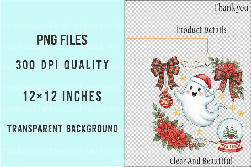 Cute Ghost Christmas Icons Clipart Bundle - CraftNest - Digital Crafting and Art