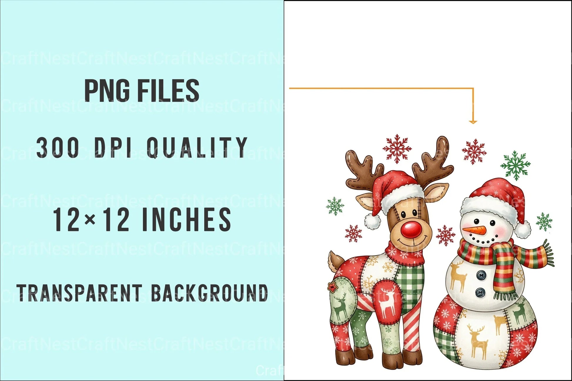 Patchwork Christmas Snowman & Reindeer Clipart Bundle - CraftNest - Digital Crafting and Art