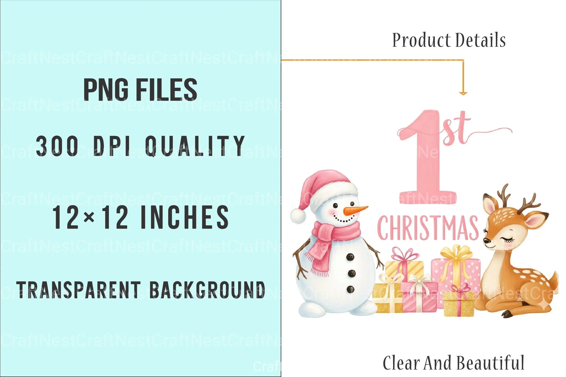 Pink Snowman Baby's First Christmas Clipart Bundle - CraftNest - Digital Crafting and Art