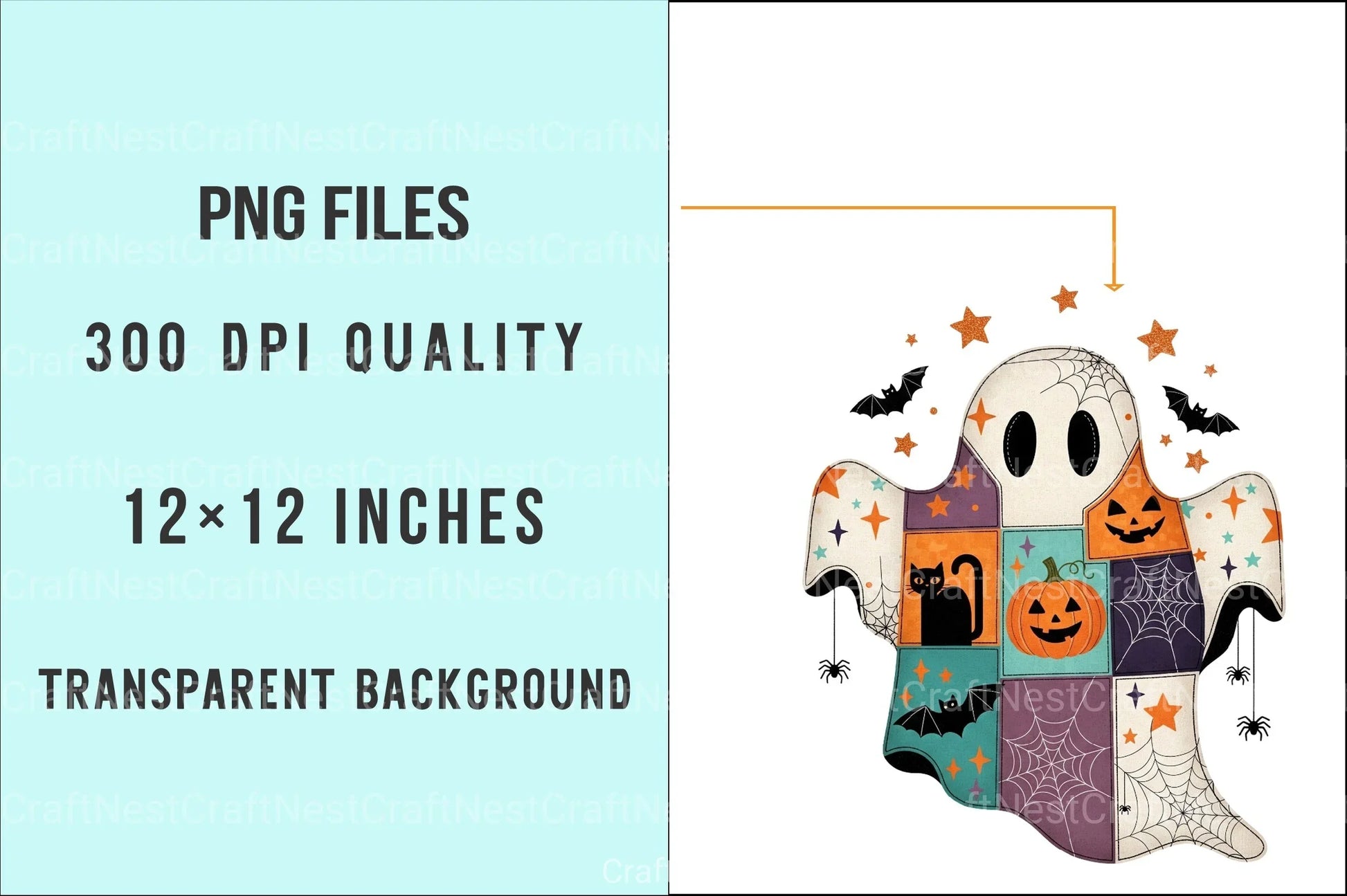 Patchwork Ghost Halloween Clipart Bundle - CraftNest - Digital Crafting and Art