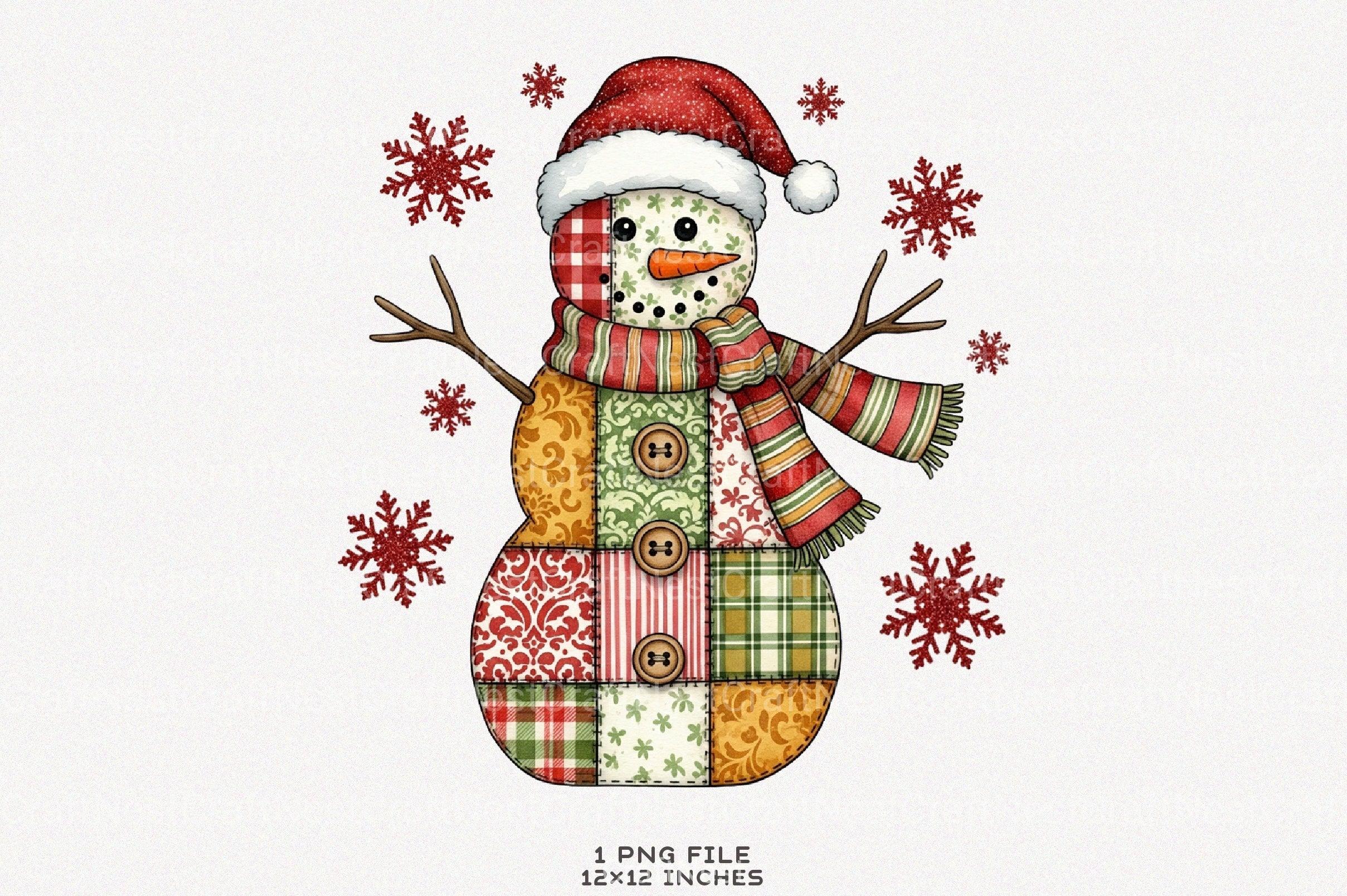Patchwork Christmas Snowman Clipart Bundle - CraftNest - Digital Crafting and Art