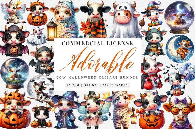Adorable Cow Halloween Clipart Bundle - CraftNest - Digital Crafting and Art