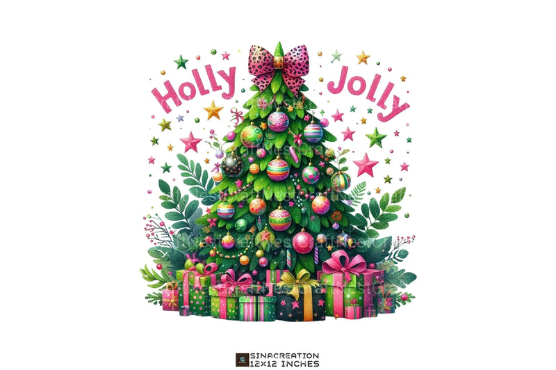 Colorful Glitter Holly Jolly Christmas Tree Pink Clipart Bundle - CraftNest - Digital Crafting and Art