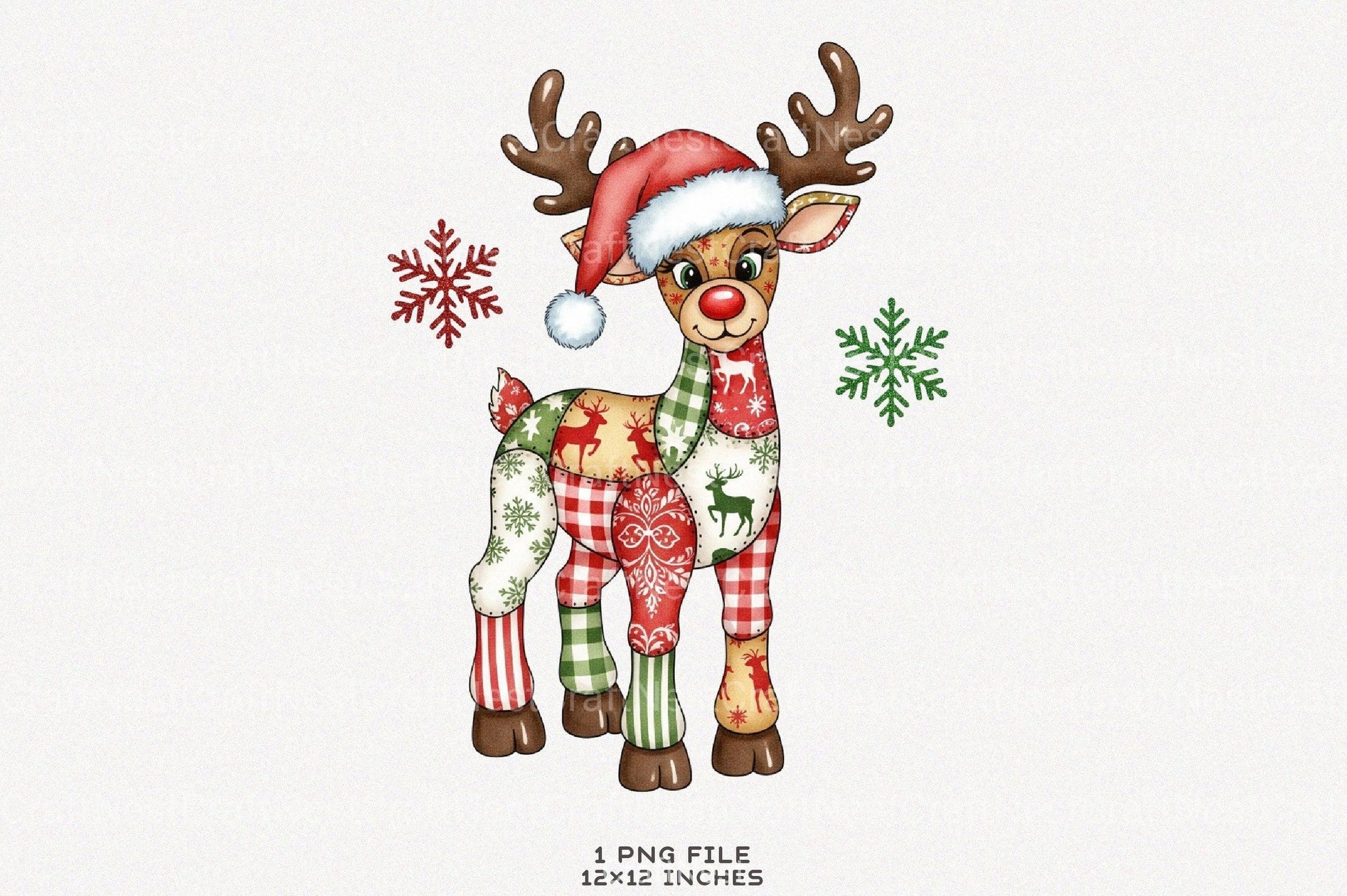 Preppy Patchwork Christmas Reindeer Clipart Bundle - CraftNest - Digital Crafting and Art