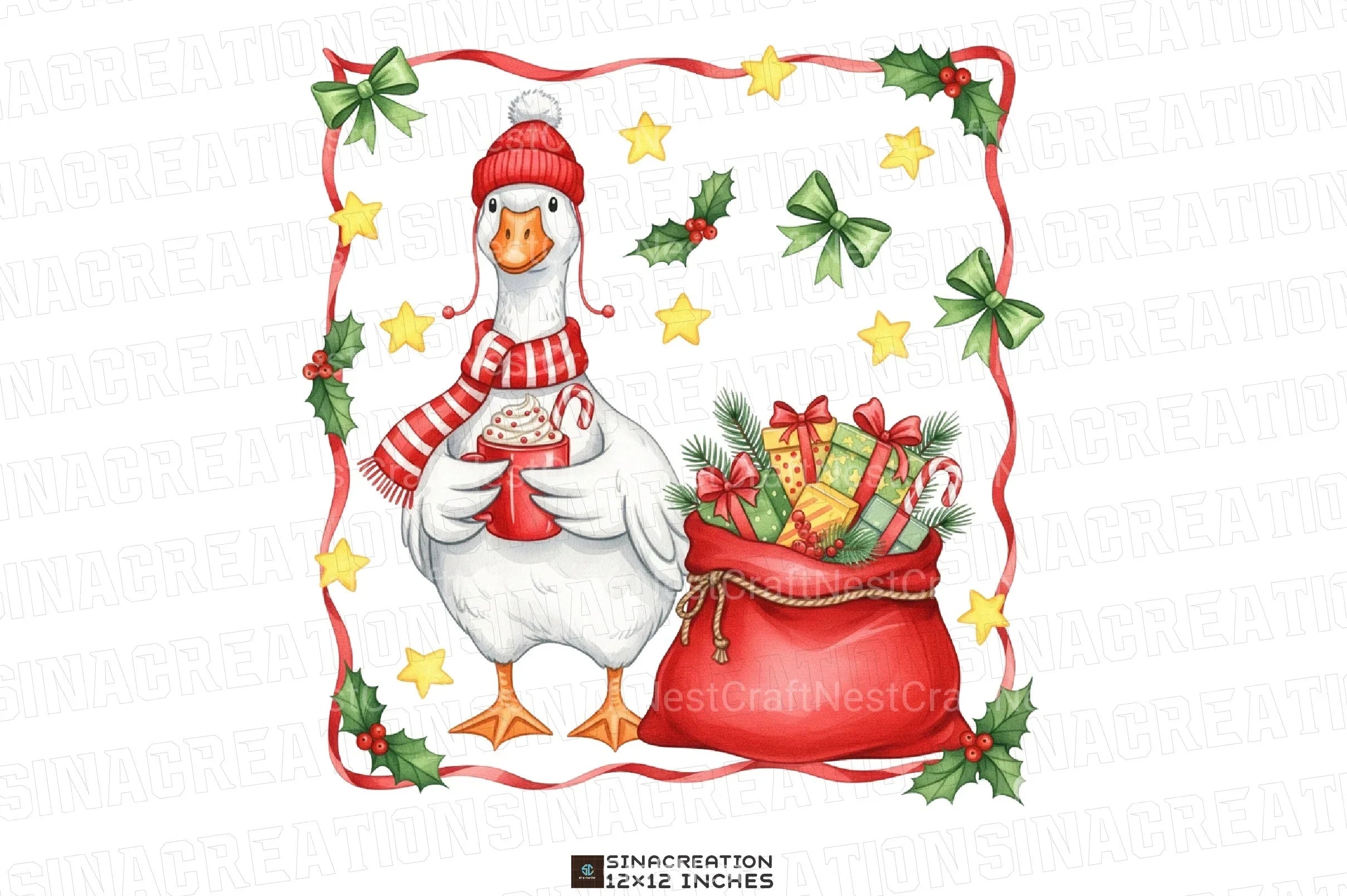 Christmas Goose Clipart Bundle: Cocoa & Gifts - CraftNest - Digital Crafting and Art
