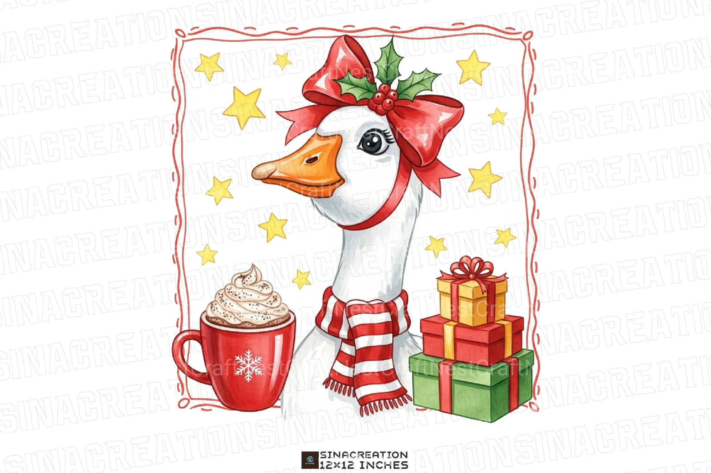 Christmas Goose Clipart Bundle: Gifts & Cocoa - CraftNest - Digital Crafting and Art