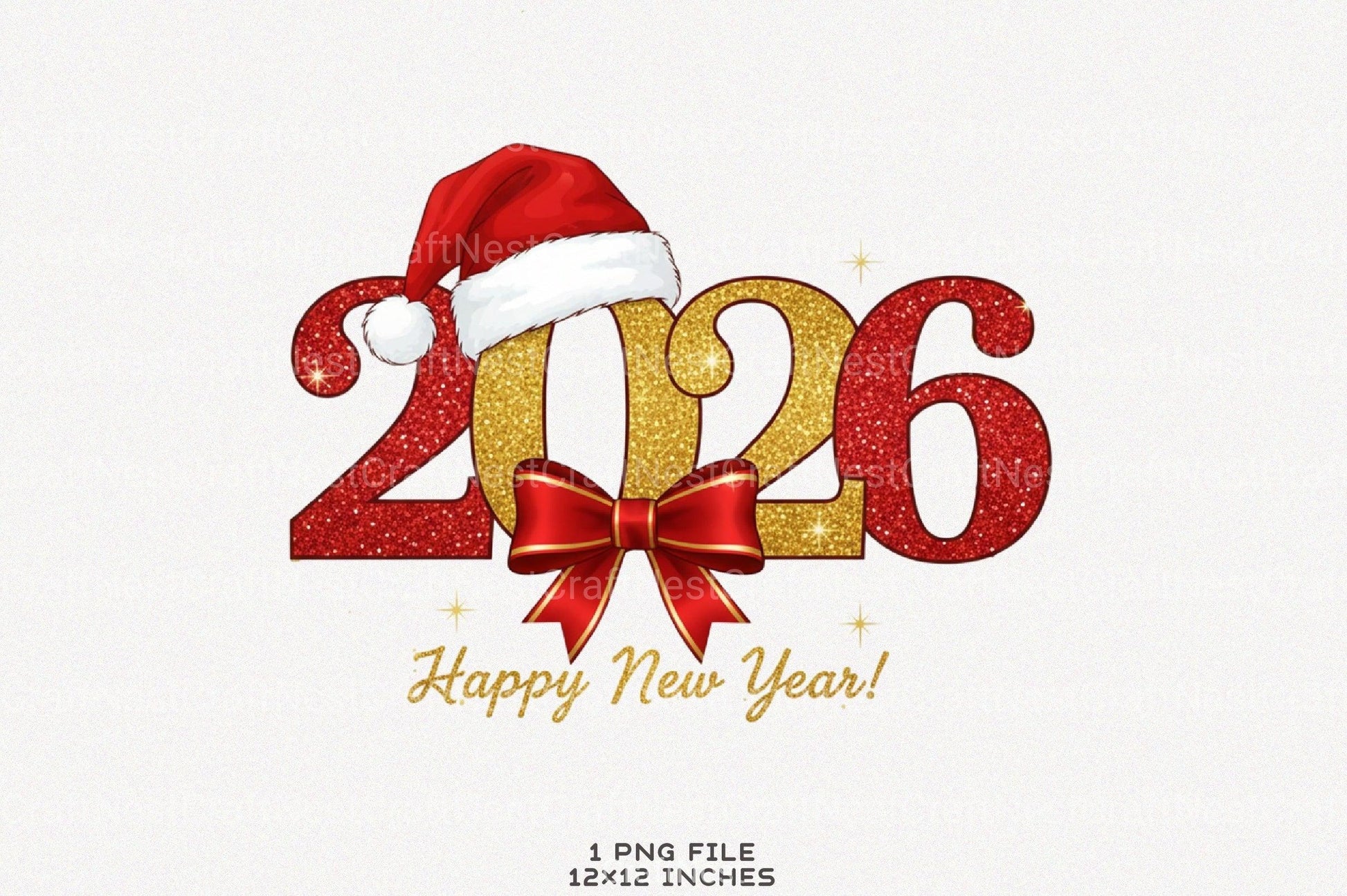 Retro Gold Glitter Happy New Year Clipart Bundle - CraftNest - Digital Crafting and Art