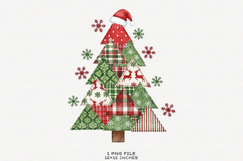 Patchwork Christmas Tree Preppy Clipart Bundle - CraftNest - Digital Crafting and Art