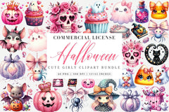 Cute Girly Halloween Clipart Bundle 99 - CraftNest - Digital Crafting and Art