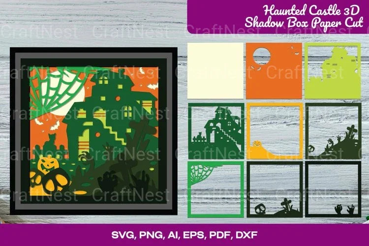 Haunted Castle 3D Shadow Box Cut Halloween SVG Bundle - CraftNest - Digital Crafting and Art