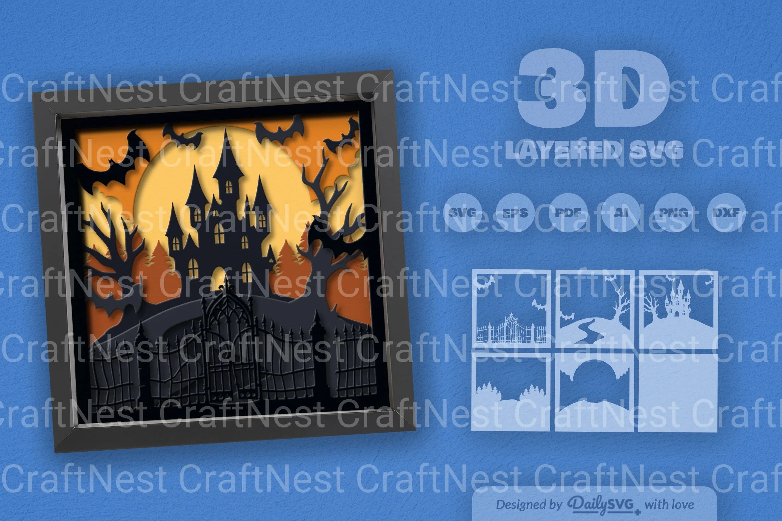 Haunted Castle 3D Papercut SVG Bundle
