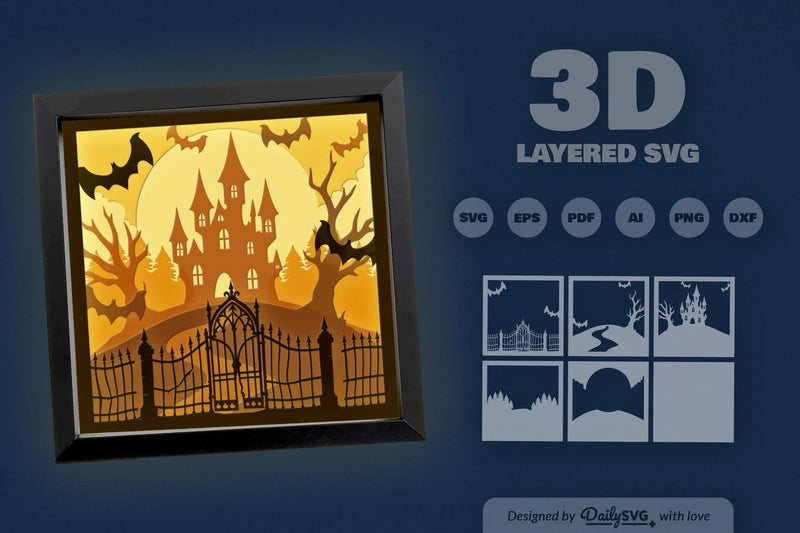 Haunted Castle 3D Papercut SVG Bundle - CraftNest - Digital Crafting and Art