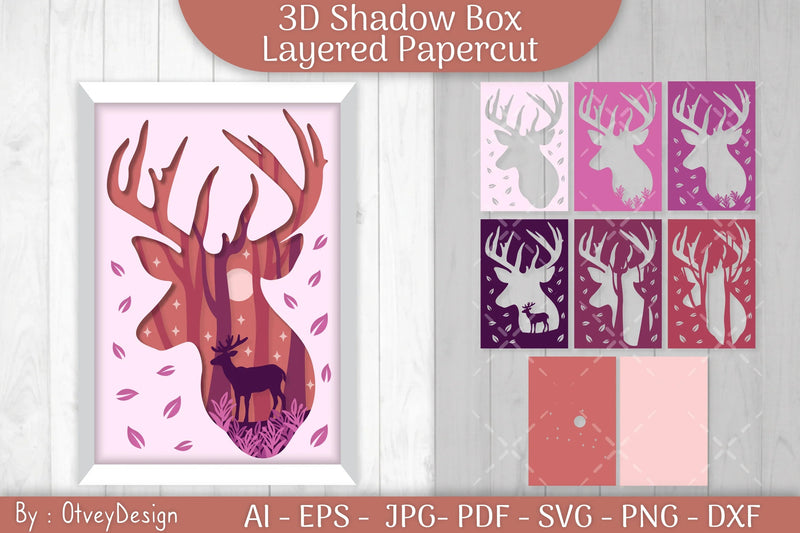 Deer Shadow Box Layered Papercut SVG Bundle - CraftNest - Digital Crafting and Art
