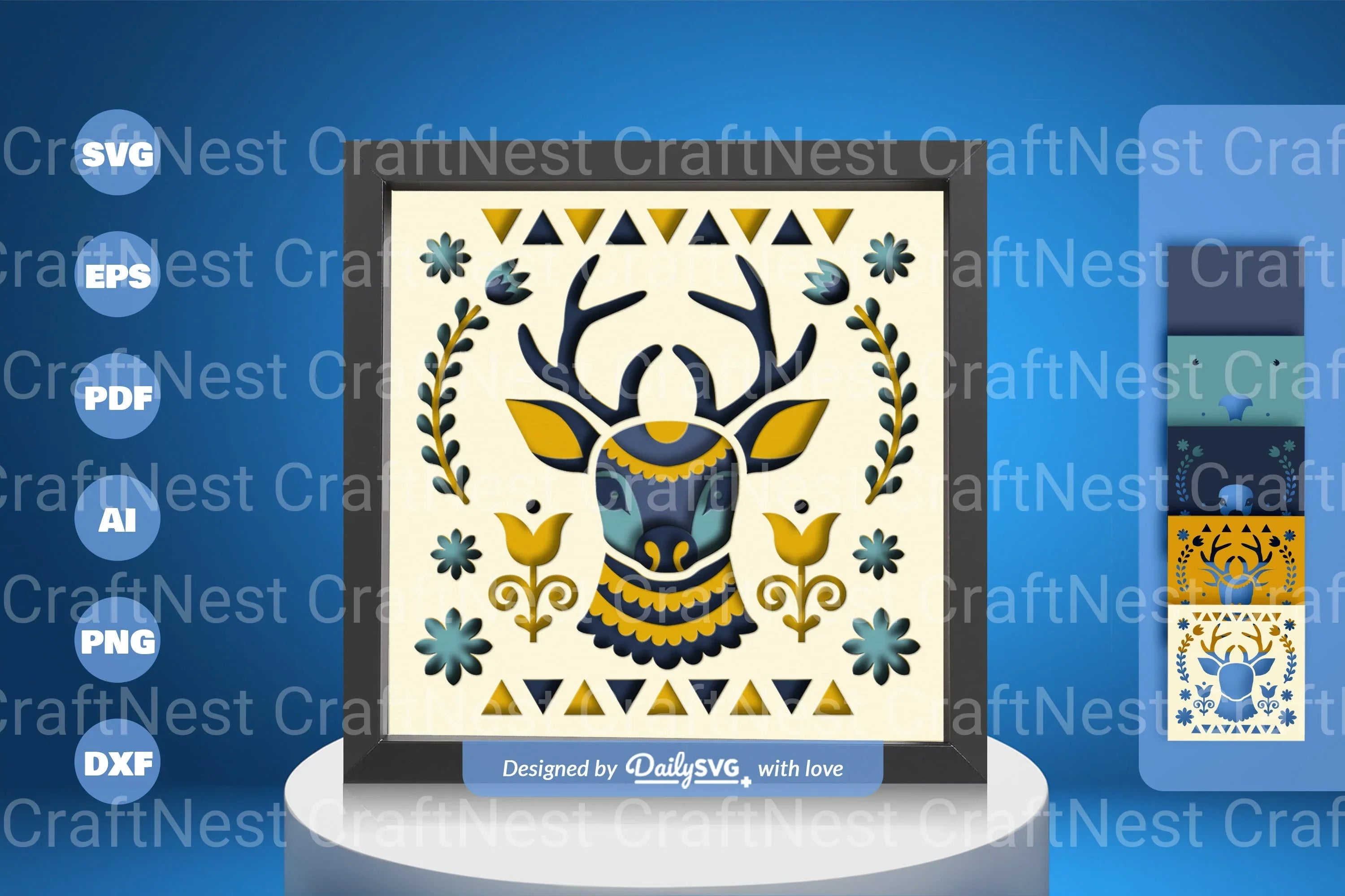 Deer Folk Art Papercut SVG Bundle