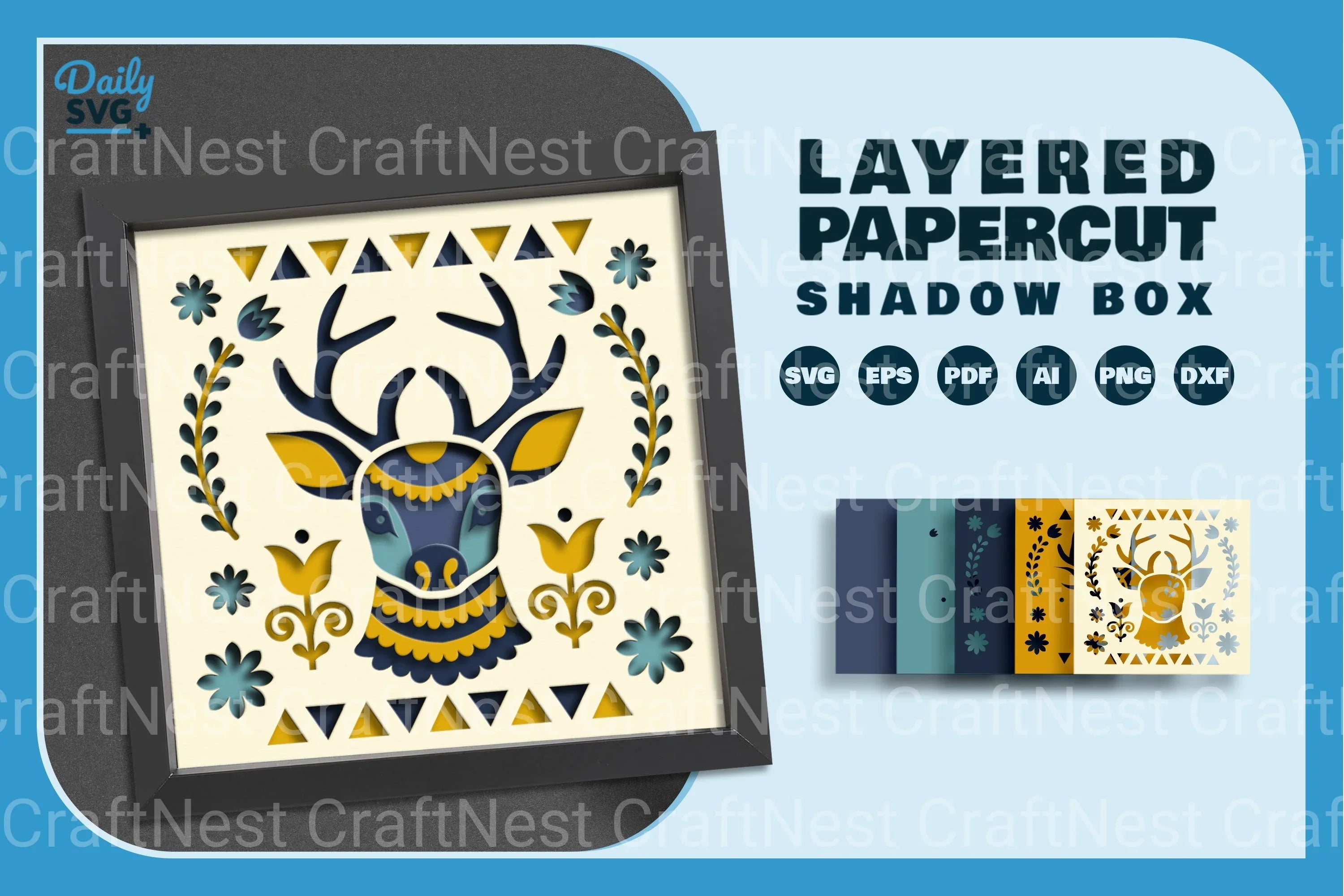 Deer Folk Art Papercut SVG Bundle