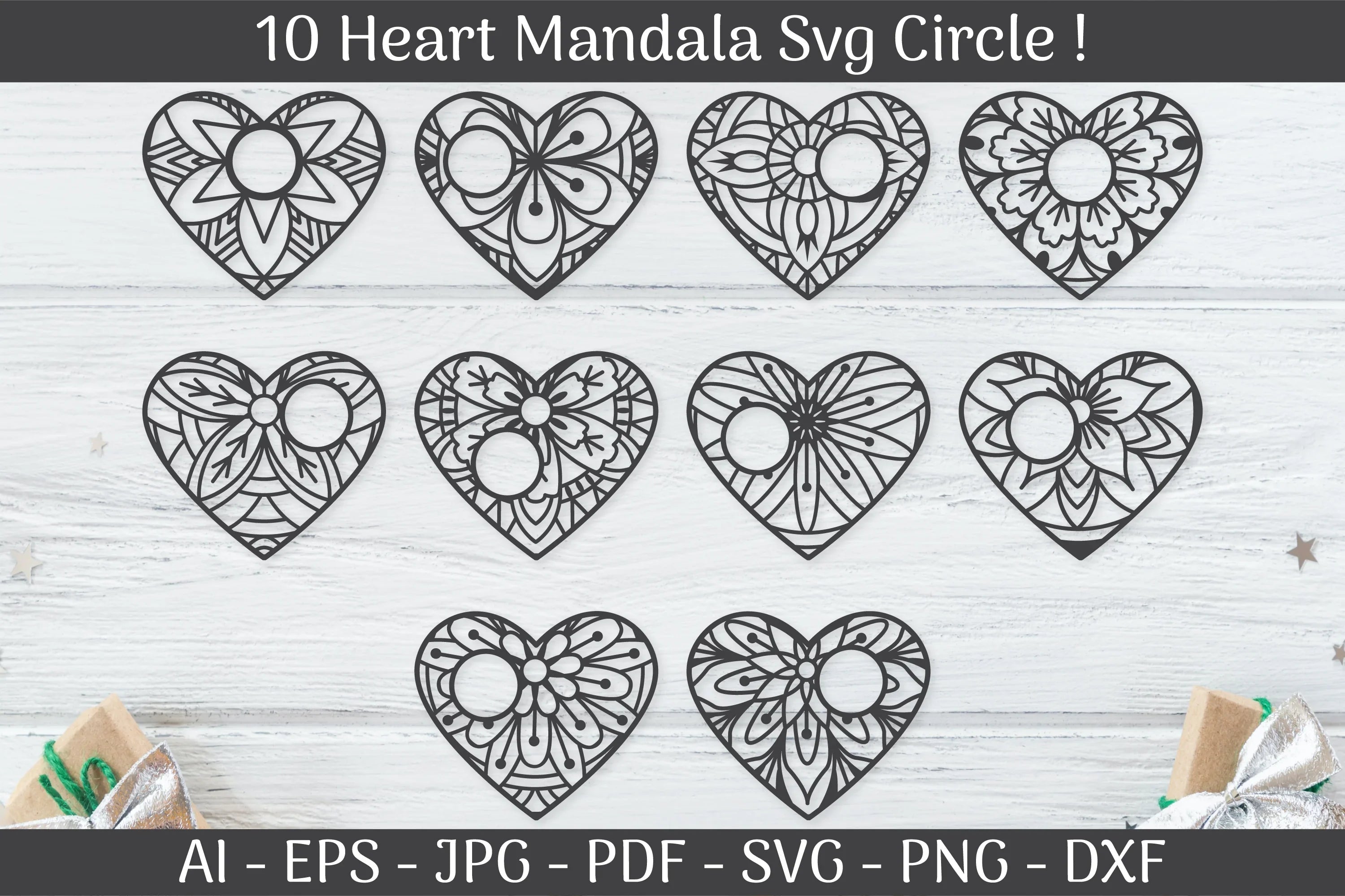 Heart Mandala Frame Circle SVG Bundle - CraftNest - Digital Crafting and Art