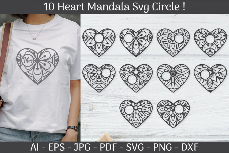 Heart Mandala Frame Circle SVG Bundle - CraftNest - Digital Crafting and Art